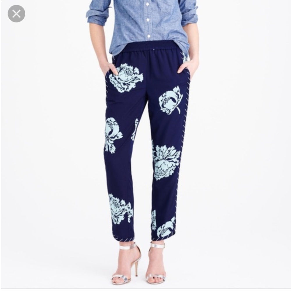 Jcrew Reese Floral Blue Pants